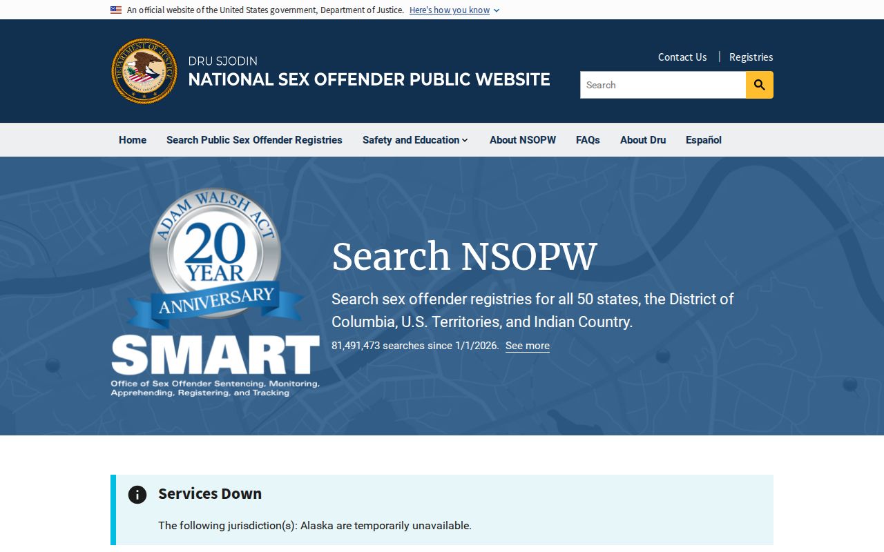 National Sex Offender Public Website search interface for cross-state checks
