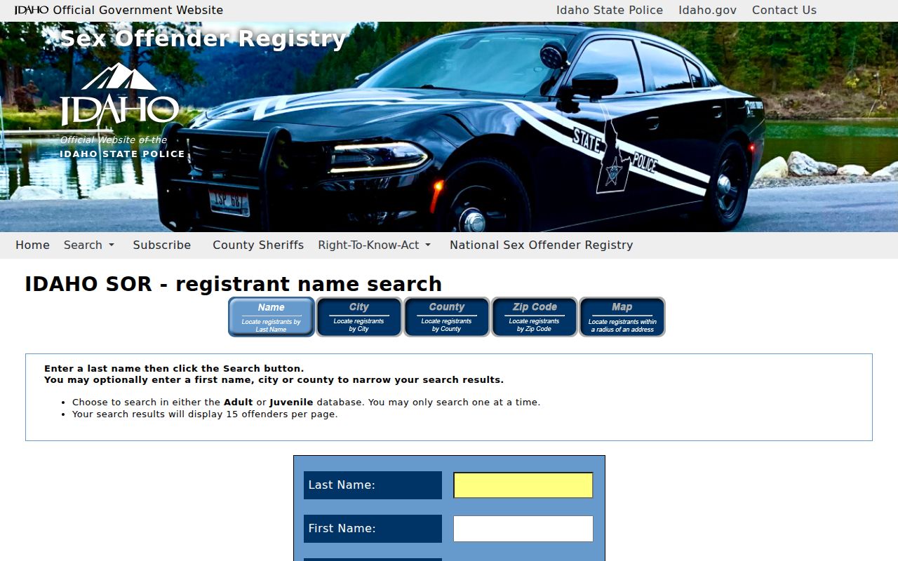 Idaho Central Sex Offender Registry name search used for Lincoln County